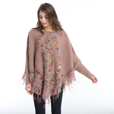 China 2018 Leisure New Arrival Fashion Furry Rainbow Fringed Cloak Shawl Winter Warm Ponchos For Women for sale