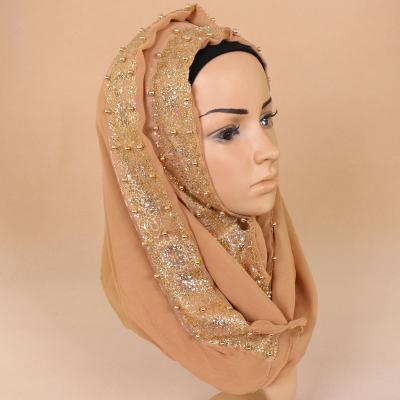 China Amira Hijab Women Muslim Hijab Scarf Wrap Scarves Beautiful Slightly Shiny Pear Jilbab Solid Color Lace Chiffon Long for sale