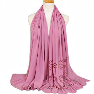 China 2018 Stylish One Sided Elegant Women Muslim Scarf Polyester 2018 Cut Flower Muslim Hijab Bubble Chiffon Hijab Jilbab for sale