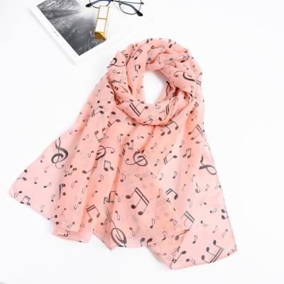 China Fashion New Style Fashion Hot Sale Satin Printing Spring Music Note Women Thin Scarf for sale