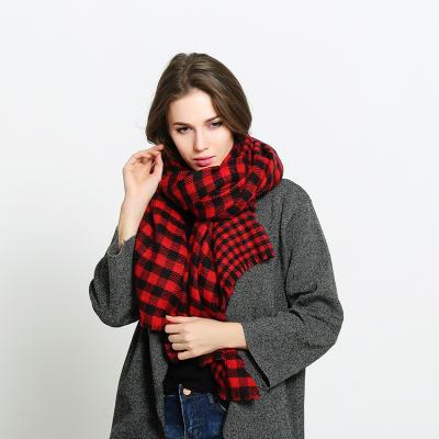 China Autumn Winter Classic Cashmere Plaid Blanket Warm Acrylic Scarf Women for sale