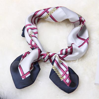 China Comfortable Faux Satin Square Women's Silk Bandana Scarf 70x 70cm Korean Oversized Striped Neckerchief Scarf for sale