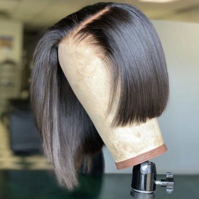 China Cheap Short Silky Straight Bob Hair Transparent Hd Lace Human Hair Wig, 8-14inch Mink Brazilian Hair Wig, 4x4 Closure Short Bob Wigs For Black Women for sale