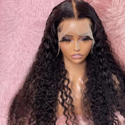 China Wholesale Superb Brazilian Transparent Swiss Lace Front Human Hair Lace Front Wigs Long Curly Wave Wig for sale