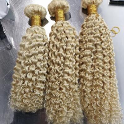 China Jerry Curl Wholesale 613 Cuticle Aligned Virgin Hair, Russian Blonde 613 Deep Curly Bundle, 40 Inch Blonde Brazilian Hair Extension for sale