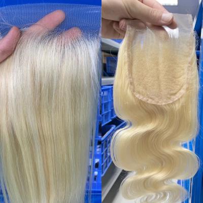 China Deep Wave 613 Blonde Hair Extension , Honey Blonde Human Hair 13*4 Pre Plucked Swiss Ear To Ear Lace Frontal Closure for sale