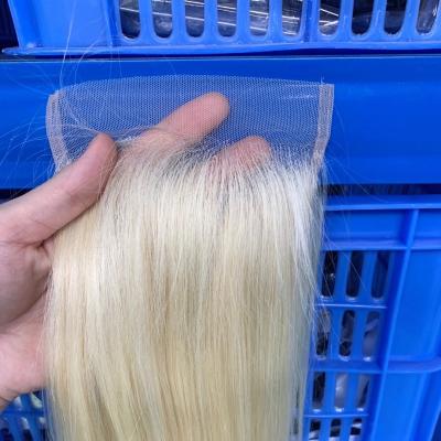 China Deep Wave 613 Honey Blonde Human Hair 13*4 Blonde Hair Extension Pre Plucked Swiss Ear To Ear Lace Frontal Closure for sale