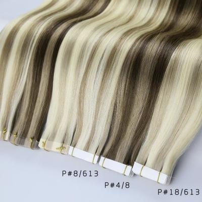 China Wholesale Drawn 100% Human Remy Skin Weft Tape Hair Extensions Ponytail Cuticle Hair Silky Straight Double Wave Tape In Hair Extensions for sale