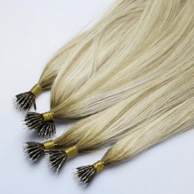 China Wholesale Best Quality Silky Straight Wave Human Cuticle Aligned Double Drawn No Tangle Remy Russian Nano Ring Hair Extension Reject Seller for sale