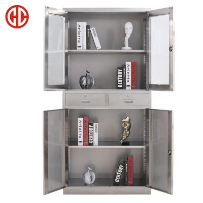 China 201 Adjustable Glass Door Cabinet Furniture Stainless Steel Tall (Other) Office Storage Cabinet for sale