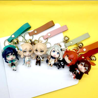 China High Quality 6Pcs Cosplay Anime Accessories Amber Kaiya Game Genshin Impact PVC Figure Key Chain Set for sale