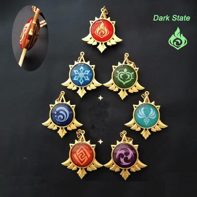 China High Quality Cosplay Anime Props Watch God Genshin Game Perform Luminous Metal Key Chain for sale