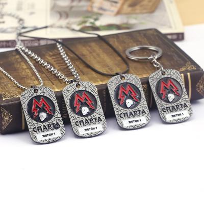 China Modern Brooch Escape Sign Skull Logo Pendant Necklace Escape Underground Game Key Chain For Men for sale