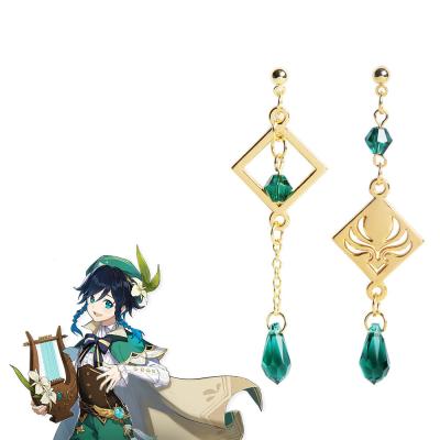 China High Quality Cosplay Knights Kaeya Alberch Venti Game Genshin Blue Impact Long Crystal Anime Earrings for sale