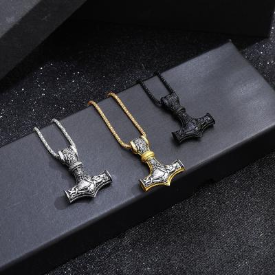 China Norse Viking Vegvisir Mjolnir Compass Amulet NorseThor's Hammer Talisman Pendant Necklace Men High Quality for sale