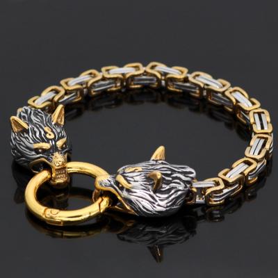 China High Quality Viking Warrior Bracelet For Men Stainless Steel Wolf Head Norse Amulet Mjolnir High Quality for sale