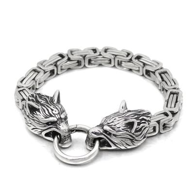 China Viking Warrior Stainless Steel Bracelet Men of Wolf Head Norse Amulet Mjolnir High Quality for sale