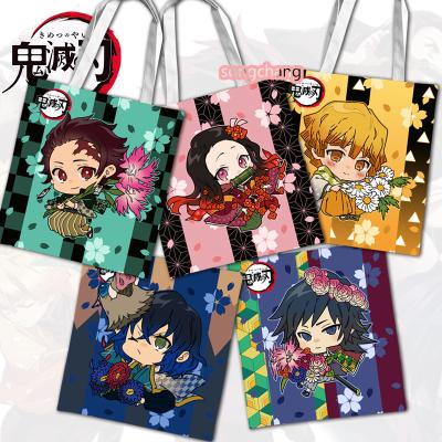 China Custom PP Cartoon Print Tote Bag Kimetsu No Yaiba Demon Slayer Student Cotton Anime Canvas Bag for sale