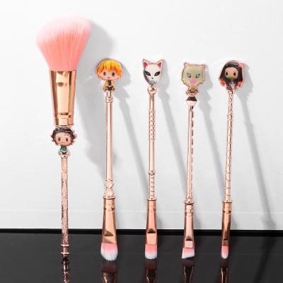 China High Quality 5 Pieces Kimetsu No Yaiba Demon Slayer Metal Anime Eyeshadow Makeup Brush for sale