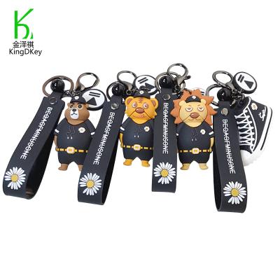 China Promotion Rubber Products Police Lion Bear Tiger Keyring Soft Black PVC Shoes Key Daisies School Bag Decoration Chain Pendant for sale