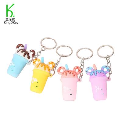 China Cartoon PVC Ice Cream Key Chain Donut Milk Tea Cup Rubber Cute Key Ring Soft Charm Pendant for sale