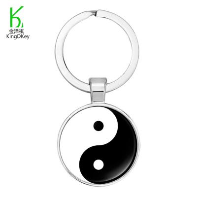 China Hot Selling Metal Chineae Style Double Side Glass Keyfob Keyholder Gua Ba Keychain Yin Yang Keychain For Promotional for sale