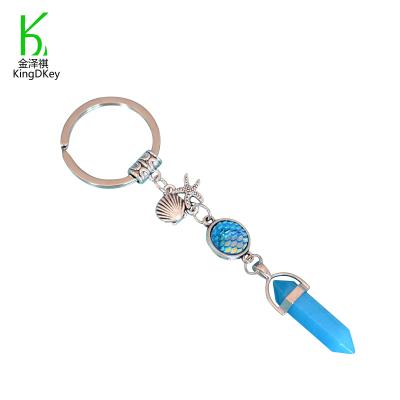 China Mermaid Scale Gold Plated High Quality Plastic Crystal Stone Keyring Jewelry Starfish Shell Keychain for Women for sale