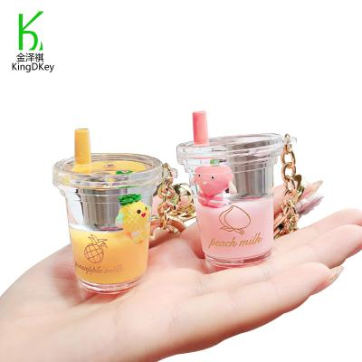 China New Student Bag Crystal Bottle Ornament Keychain Daisy Acrylic Drink Cup Keyring Plastic Cute Strawberry Fruit for sale