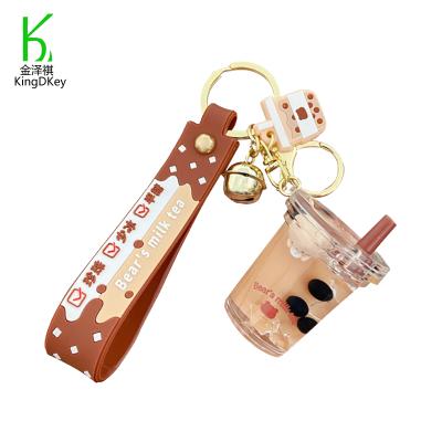 China Plastic New Product Acrylic Bear Milk Tea Key Chain Oil Floating Cute Boba Pearl Milk Tea Bear Keychain Cup Drinks Bottle Pendant for sale