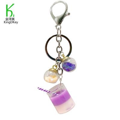 China Creative Plastic Boba Acrylic Bubble Drinks Lovers Key Chain Floating Liquid Milk Tea Cup Keychain For Decoration for sale