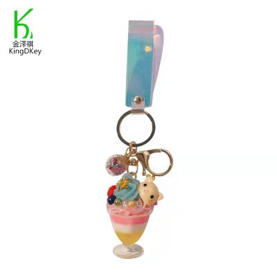 China Plastic Cute Bear Rabbit Ice Cream Key Chain Crystal Diamond Ice Cream Teacup Pendant With Decoration Colorful Gift Strap Key Chain for sale