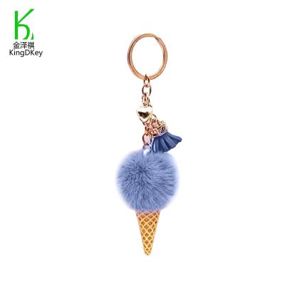 China New Design Soft Plush Ice Cream Keyholder Multicolor Fur Pompom Faux Fur Ball Keychain Ice Cream Bag Key Chain Accessories for sale