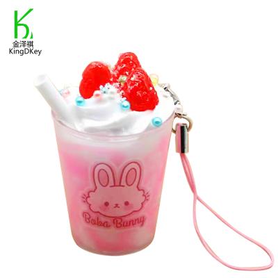 China High Quality Simulation Mini Plastic Strawberry Ice Cream Sundae Cup Keytag Plastic 5 Designs Ice Cream Milk Cup Bottle Key Chain for sale