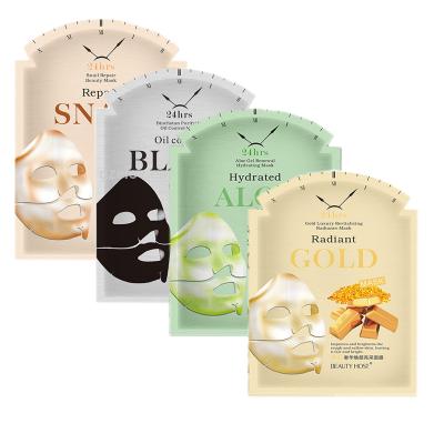 China Wholesale Bamboo Charcoal Snail Gold Moisturizer Private Label 24K Black Aloe Vera Anti Aging Cleansing Moisturizing Face Sheet Facial Mask for sale