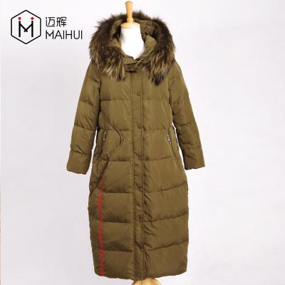 China Women's Breathable Raccoon Hood Down Fur Jacket European Down Feather Overcoat for sale