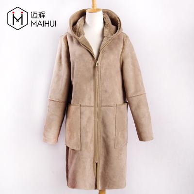 China Long Lady Jacket Fake Fur Chocolate Anti-Shrink Striping Clothing Polyester Peach Skin Plus Size Coat for sale