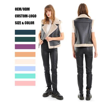 China Waterproof Wool Blends Custom Fashion Autumn Winter Women Leather Jacket Sleeveless Vest for sale