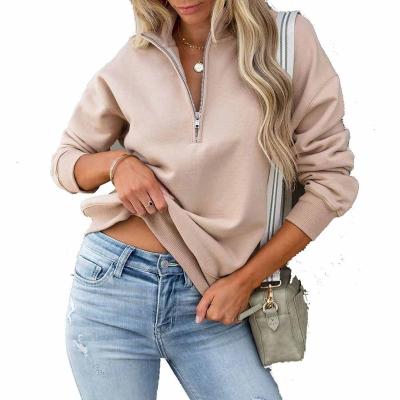 China Autumn and winter new women's top custom QUICK DRY loose hoodie solid color pullover pullover sweater women's zipper pullover for sale