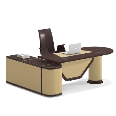 China PB-12 Luxury Leather Modern L Shaped Office Desk Leather Executive Office Furniture for sale