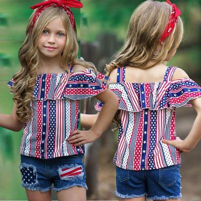 China Hot Sale Long Sleeve Independence Day Ruffles Sleeve Girls Senior Blouse 7 Years Old Fashionable Shirt for sale