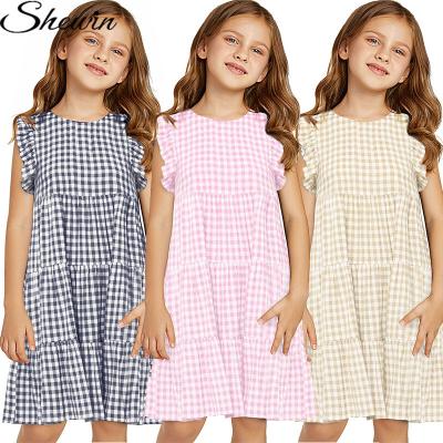 China Hot Sale Summer Stylish Plaid Breathable Ruffled Sleeveless Babies 2-12 Dress Dresses for sale