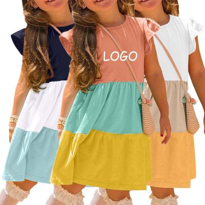 China Desgin Breathable Custom Ruffle Sleeve Striped Patchwork Girl Summer Kids Dress for sale