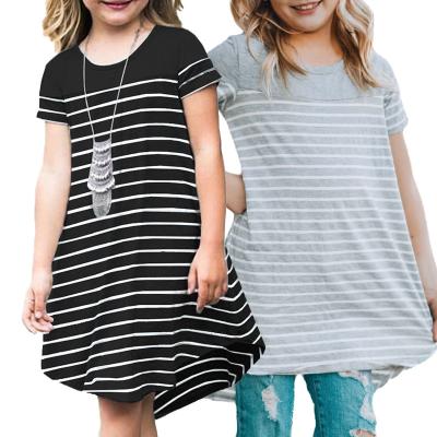 China Wholesale Breathable Casual Colorblock Patchwork Kids Stripe Kids T-shirt Dress Girls for sale