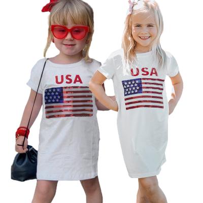 China 2022 Breathable Custom Printing Independence Day American Flags Girls T-shirt Dress Children for sale