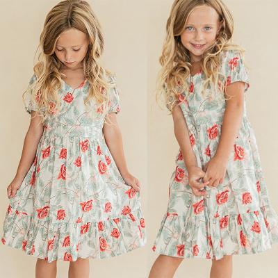 China Fashion Breathable Hot Sale Cute Casual Cute Short Sleeve Ruffles Kids Girls Summer Floral Dress for sale