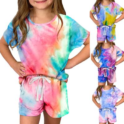 China 2022 new arrival summer girls breathable tie dye lounge set sleepwear kids pajamas for sale