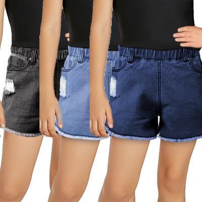 China Anti-pilling Custom Design Jeans Washed Denim Casual Hollow Pockets Kids Children Clothing Girls Hot Shorts for sale