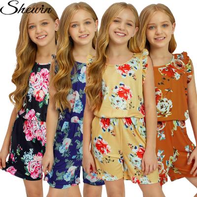 China Breathable High Quality Baby Rompers Summer Floral Print Ruffled Sleeveless Kids Summer Clothes Rompers Girls for sale