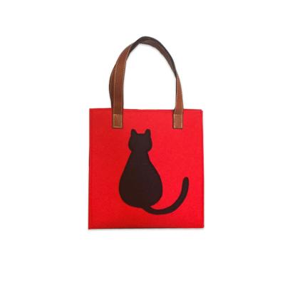 China Wholesale Vintage Felt Handbag Custom Printed Felt Logo Women Felt Tote Bag Ladies Handbag Felt Shopping Shoulder Bag for sale