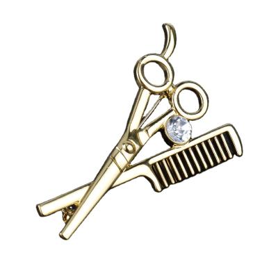 China New Design Fashion Trendy Colors Creative Hairdresser Scissors Comb Brooch 3 Pins For Decoration for sale